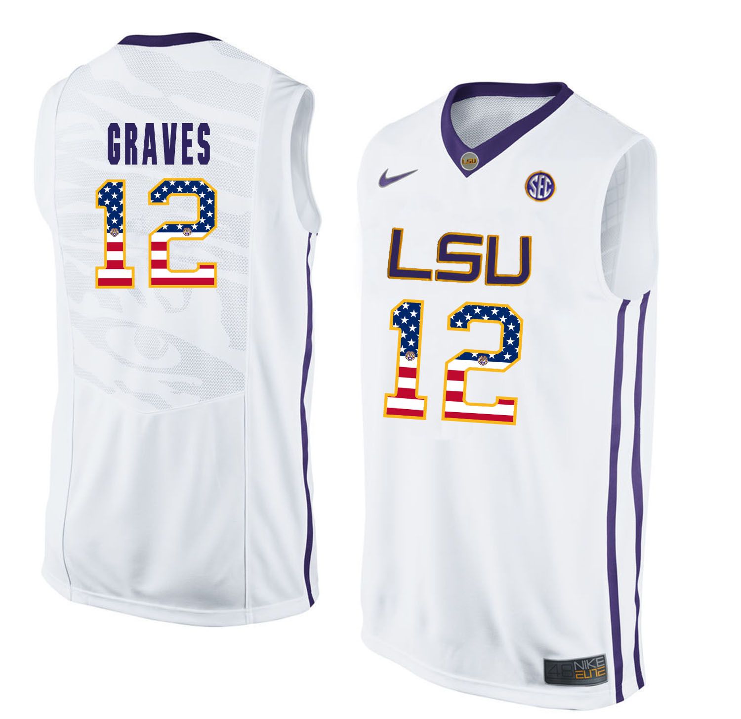 Men LSU Tigers #12 Graves White Flag Customized NCAA Jerseys